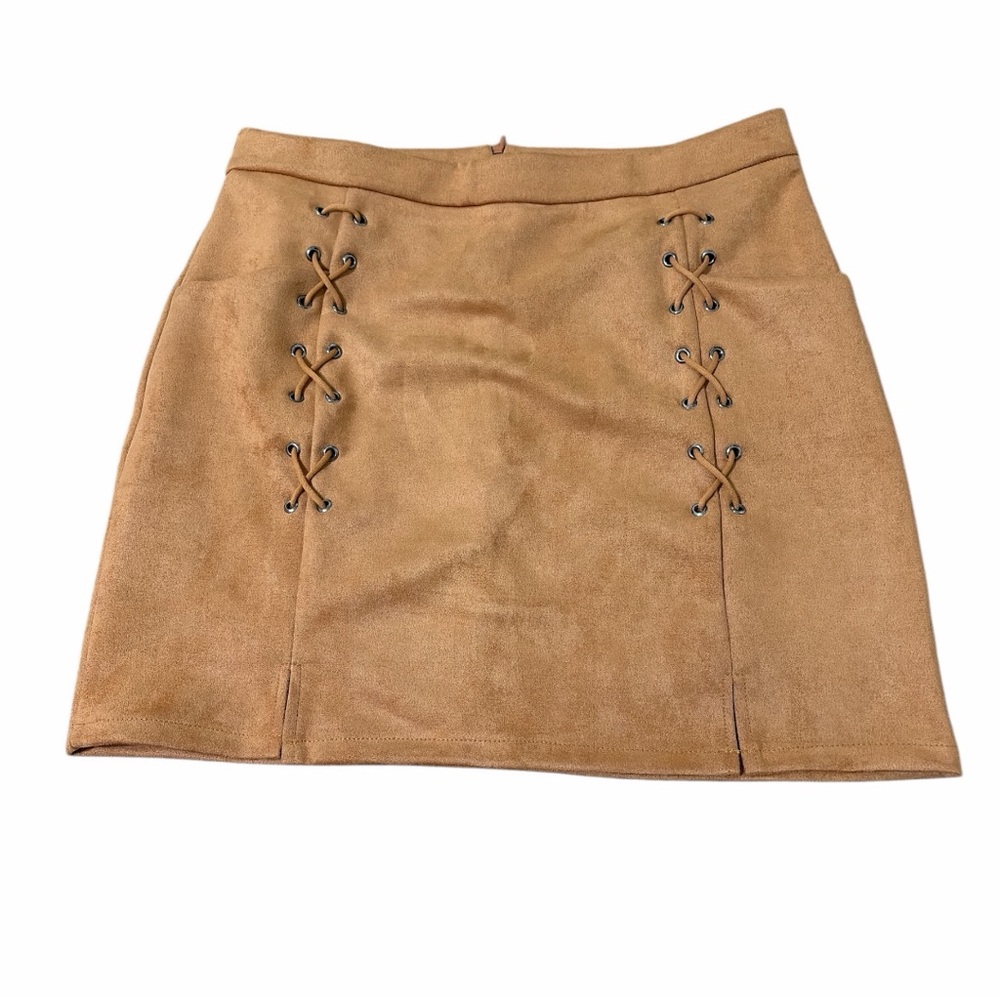 Amazon Tan Mini Skirt with Lace-Up Detail